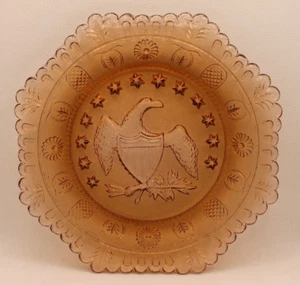 Vintage Octagon Pink Glass Plate American Eagle Shield Seal of United States - Picture 1 of 10