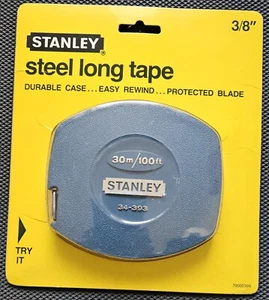 Vintage 34-393 STANLEY 3/8" Wide, 100 ft / 30M Length, Blue Casing, NWT - Picture 1 of 3