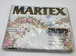 Vintage Martex Full Flat Sheet Percale NEW Cross Stitch Pattern 81x104 No Iron - Picture 1 of 4