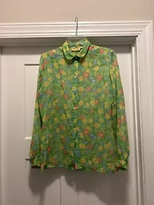 Vintage 70s Floral Gauze Gordon of Philadelphia Button Up Collared Top Size 16 - Picture 1 of 6