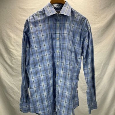 Thomas Dean Blue Plaid Button Down Dress Shirt Designer Business Casual XL - Image 1 of 4