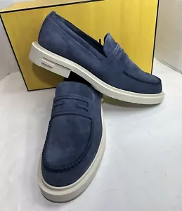 NEW SEASON FENDI FRAME LOAFER BLUE SUEDE FF BAGUETTE LOGO SZ UK9/US10 - Picture 1 of 19