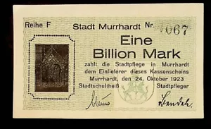 1923 Alemania MURRHARDT 1 billón / 1.000.000.000.000 marcos Billete - Imagen 1 de 2