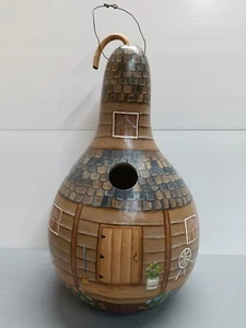 Gourd Hanging Birdhouse Hand Painted Folk Art Front Porch Large 14" x 8" Unique - Picture 1 of 12