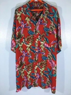 Vtg Foundry Red Coconut Hawaii Hawaiian Island Floral Overprint Button Shirt 3XL - Image 1 of 4