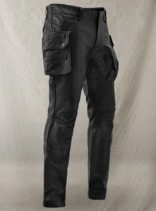 Men's Sheepskin Leather Cargo Pants Bikers Pants With Multiple Cargo Pockets - Picture 1 of 9