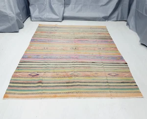 Tappeto Kilim Arcobaleno Oversize, Multicolore Grande Area Kilim, 5,9x8,7 Piedi - Foto 1 di 10