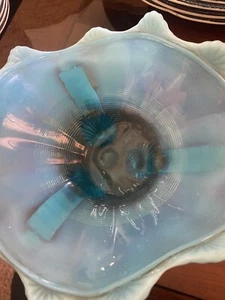 Vintage Baby Blue Carnival Glass Ruffled Stemmed Candy Dish - Picture 1 of 3