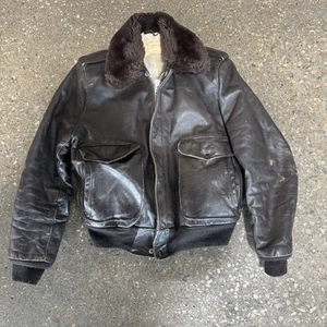 Vintage Schott I-S-674-M-S Flight Bomber Jacket Brown Leather Fur Collar Size 42 - Picture 1 of 13
