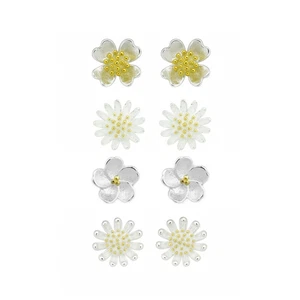 Sterling Silber 4 Paar Kleeblatt Kirsche Gänseblümchen Sonne Blume Blüte Ohrstecker Set - Bild 1 von 4
