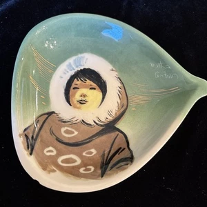 Vintage signierte Michael Adams Schmuckschale Schale zeigt ein lächelndes Mädchen Notiz Chips - Bild 1 von 7