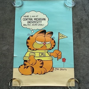 Vintage GARFIELD 1978 Poster Here I Am At Central Michigan University Big Fat Ha - Picture 1 of 18