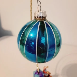 Vintage Blue Aqua Panel Stripe Ball Mercury Glass Christmas Ornament Germany 3" - Picture 1 of 6