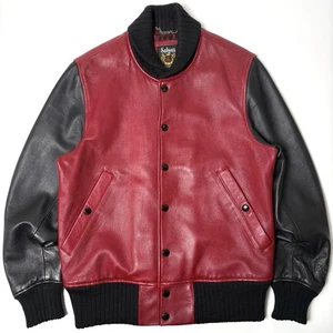 Sheepskin Schott Leather Jacket Red X Black M Blouson Stadium - Picture 1 of 10