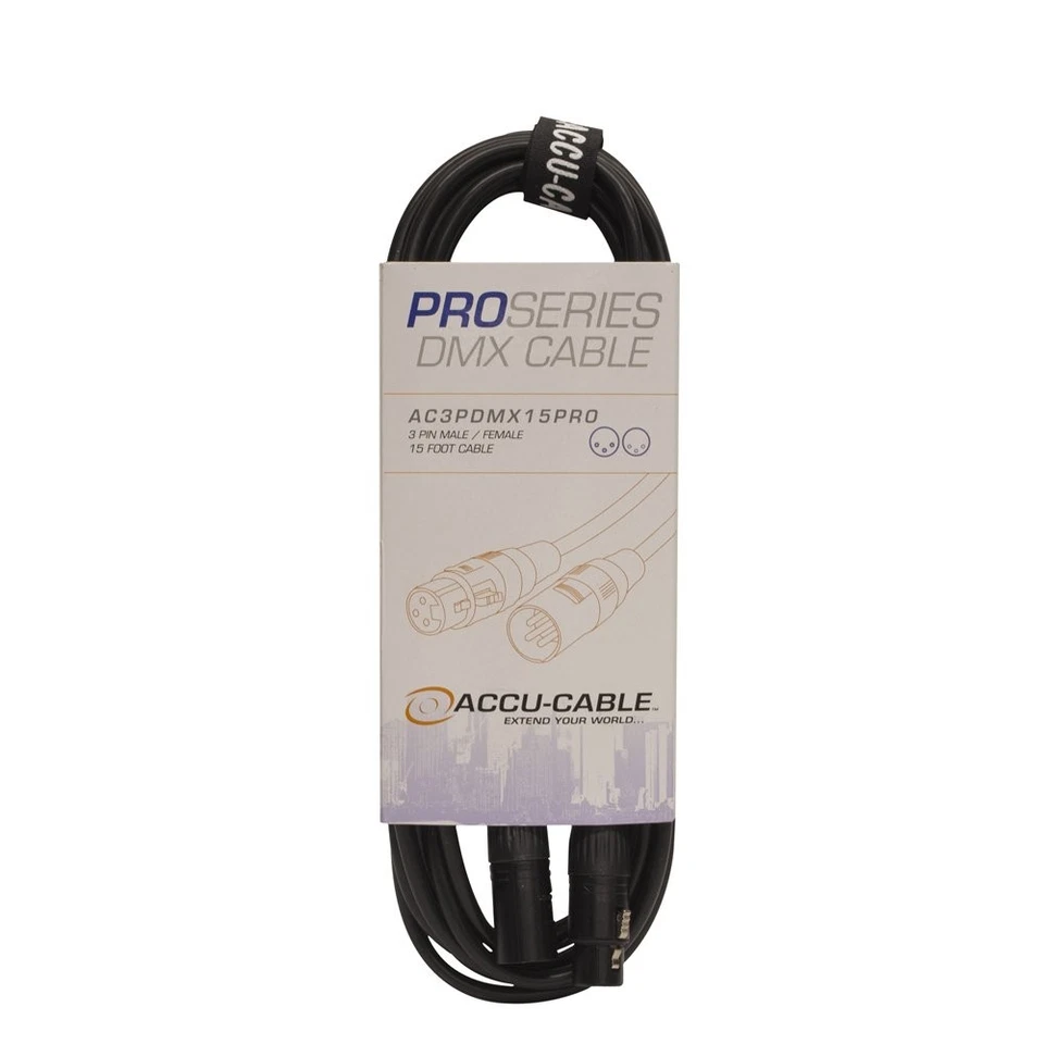 Accu Cable Pro Series Dmx Stage Light Cable 3 Pin Connection Ac3pdmx15pro 15 Ft - Image 1 of 1