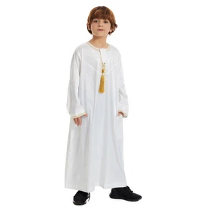 Muslim Kids Boys Jubba Thobe Islamic Robe Abaya Kaftan Dress Djellaba Dishdasha - Picture 1 of 136