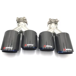 2PCS ID:2.5" OD:4" Akrapovic Exhaust Tip Blue End+ Glossy Carbon Fiber Dual Pipe - Bild 1 von 8
