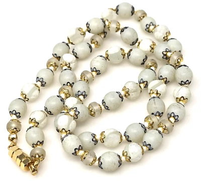 Antique White Wedding Venetian Glass Murano Bead Necklace 23" - Image 1 of 4