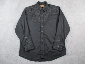 Scully Western Shirt Mens Large Black Embroidered Cowboy Rodeo Smile Pocket - Picture 1 of 16