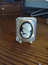 VTG Blue Cameo Music Box Clear Acrylic Plastic Footed Plays The Rose