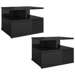 2x Gloss Wall Floating Bedside Tables Drawers Storage Side Cabinets Nightstand - Picture 1 of 7