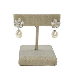 925 Sterling Silver White Cultured Freshwater Pearl Stud Earrings Flower Shape - Picture 1 of 8