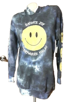 No Boundaries 领带染色蓝色长袖连帽衫 Smiley Face Jr S 码 (3-5) 全新带标签 — 第 1/4 张图片