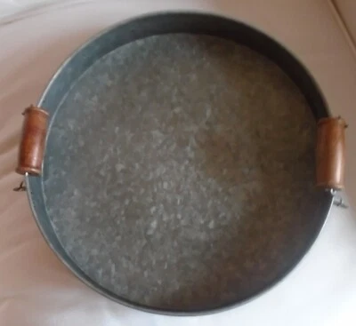 Original Kitchen Supplies Galvanised Zinc Tray wooden handles 34cm wide vgc - Image 1 of 3