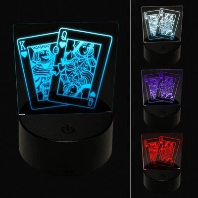 Cartas de baralho Rei e Rainha de Copas ilusão 3D lâmpada LED luz noturna sinal - Imagem 1 de 4