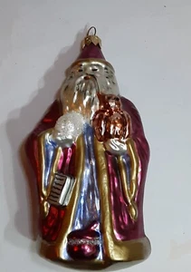 Vtg Poland Blown Glass Wisemen Nativity Christmas Ornament 7" Glitter, mercury.  - Picture 1 of 5