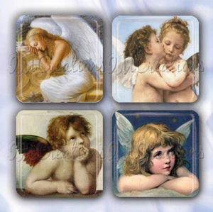 Guardian Angel Spiritual Design Set of 4 Glass Tile Magnets 1.18" square - Picture 1 of 3