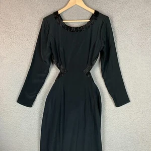 Vtg Niteline Della Roufogali Gown 6 Silk Beaded Cutout Long Sleeve Evening Dress - Picture 1 of 22