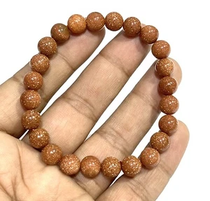 Bracciale Pietra Oro Naturale Perline Sole Sitara Gemma 8MM Bracciale Elastico - Foto 1 di 5