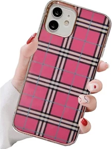 Rosa karierte Hülle für iPhone 12 & 12 Pro, Schottenkaro schottisch kariert Luxus Vergoldung C - Bild 1 von 4