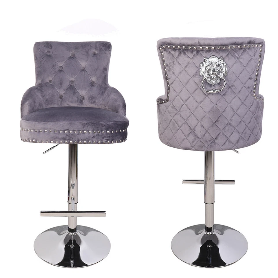 Velvet Bar Stool Counter Kitchen High Backrest Seat Chair Relax Leisure Barstool - Image 1 of 4