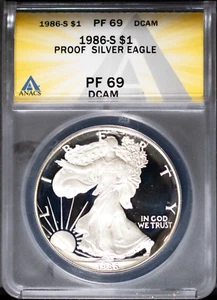 1986-S $1 Silver American Eagle PF 69 DCAM ANACS # 7539846 + Bonus. Frosty Cameo - Picture 1 of 2