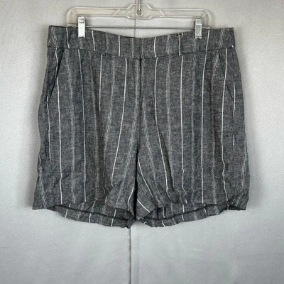 Pantalones cortos para mujer Lane Bryant elegantes grises y blancos a rayas mezcla de lino - talla 14 Foto 1 de 4