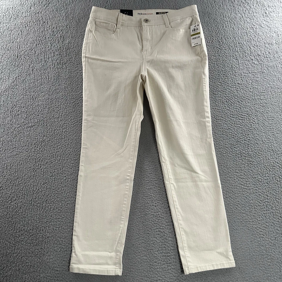 Pantalones de mezclilla para mujer Style & Co vintage perlados talla 14P pierna ajustada elástica mezcla de algodón Foto 1 de 4