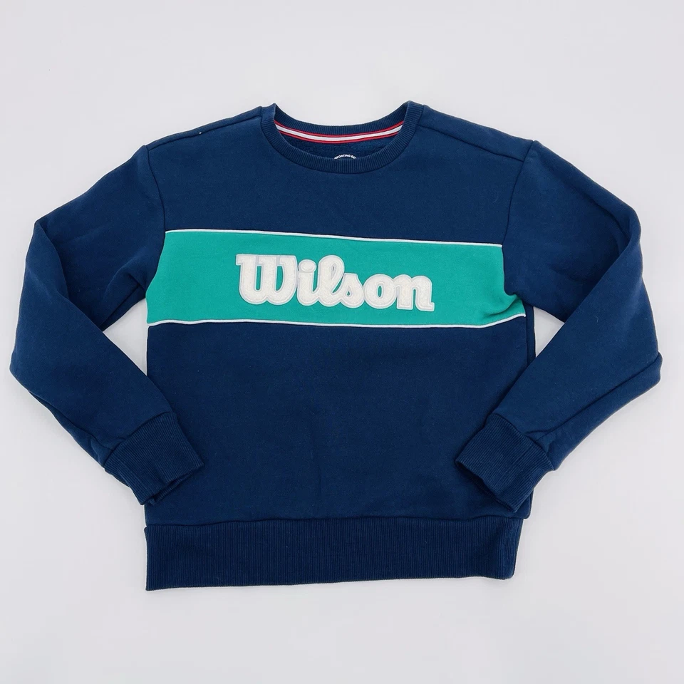 Wilson Crewneck свитер мальчика ясельного возраста темно-синий зеленый Colorblock с надписью теннис - Изображение 1 из 4
