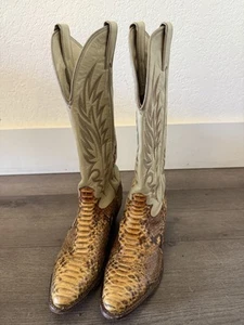 justin womens size 6 beige leather python snakeskin western cowboy boots. EXOTIC - Picture 1 of 15