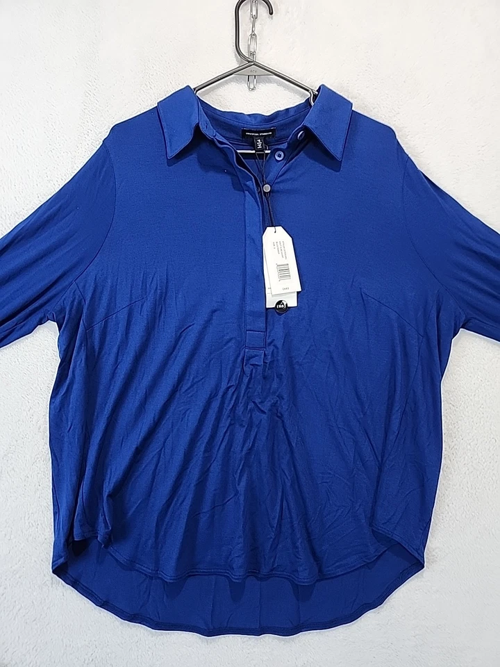 Camisa Jersey Universal Standard Elbe Popover 1/2 Botón Azul Grande Para Mujer S Foto 1 de 4