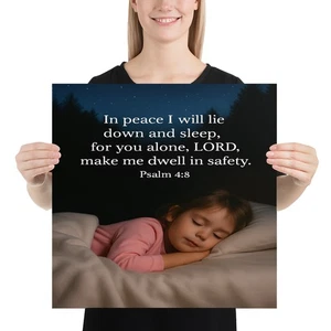 Psalm 4:8 Bibelvers Poster 18"x18" Christliche Wandkunst Inspirierende Schrift - Bild 1 von 2