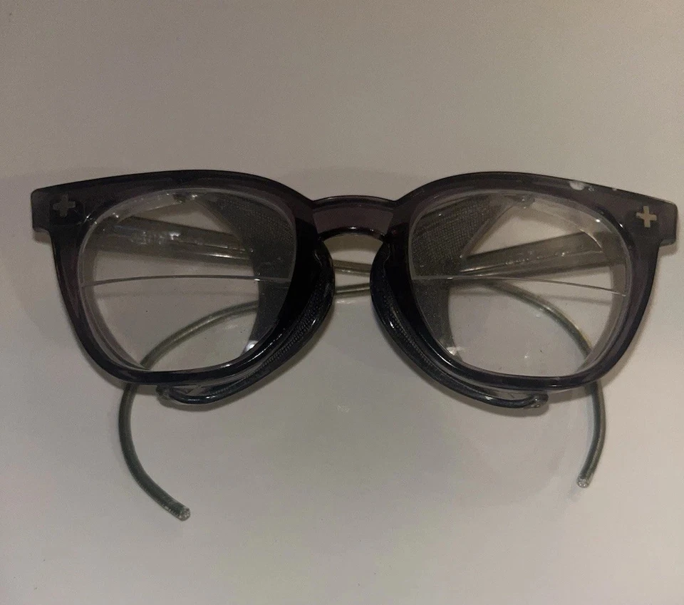 Gafas de seguridad vintage con malla de alambre protectores laterales borde de cuerno 48-55 Foto 1 de 4