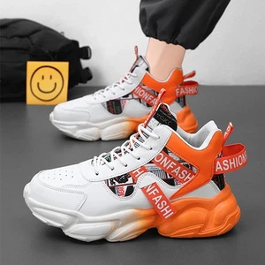 Men's High-top Sports Shoes New Fashion Colorblock Lace-up Casual Sneakers - Picture 1 of 7