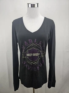 Harley Davidson Women's Size Medium V-Neck Long Sleeve Shirt Longhorn Dallas  TX - Picture 1 of 7