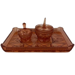 Vintage Art Deco Peach Glass Vanity Dressing Table Trinket Tray Box Used - Picture 1 of 9