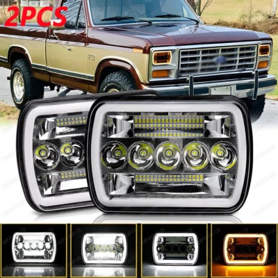 Pair For 1976-1986 Ford F150 F-150 Pickup 7x6 5x7" LED Headlights Hi/Lo Beam DRL - Image 1 of 4