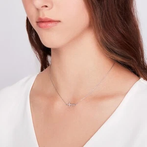 NUEVO Regalo Mujer Plata Esterlina 925 Cadena Cruzada Lateral 16"" 17"" 18"" Collar + Caja - Imagen 1 de 3