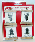 4) mini 2,25" bois étiquette de Noël ornements noir & blanc plaid cerf & pin