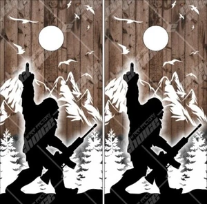 Bigfoot Gun Finger Wood Cornhole Wrap Bag Toss Skin Decal Sticker Wraps - Picture 1 of 1